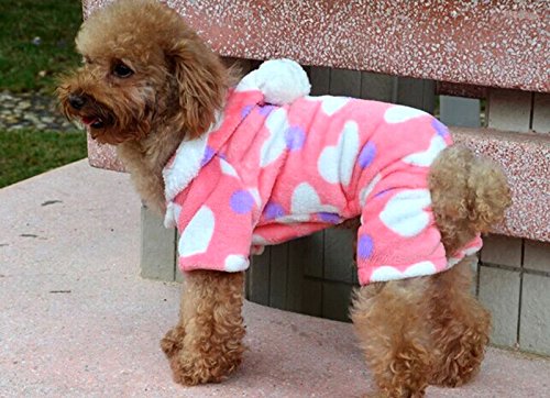 SMALLLEE_Lucky_Store Forro Polar Pijama Jumpsuit Mono Abrigo Capucha con Pelo Invierno para Perro Pequeño,Perrito Rosa L