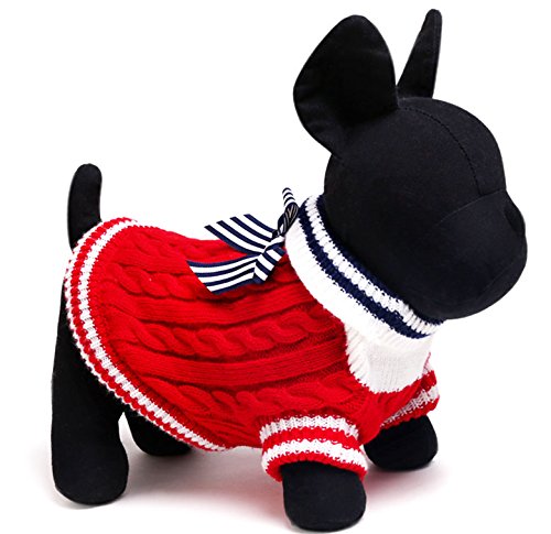 SMALLLEE_LUCKY_STORE Navidad Suéter Jersey Invierno de Punto de Cuello Alto con Lazo Sudadera Ropa de Abrigo para Gato, Perro Pequeño,Gatito,Perrito Rojo M