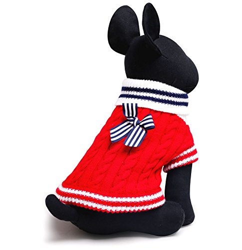 SMALLLEE_LUCKY_STORE Navidad Suéter Jersey Invierno de Punto de Cuello Alto con Lazo Sudadera Ropa de Abrigo para Gato, Perro Pequeño,Gatito,Perrito Rojo M