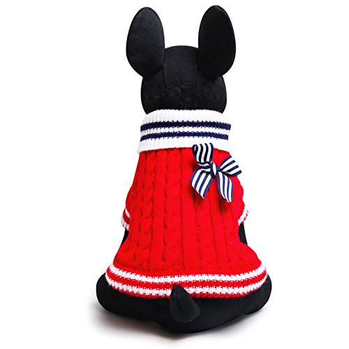 SMALLLEE_LUCKY_STORE Navidad Suéter Jersey Invierno de Punto de Cuello Alto con Lazo Sudadera Ropa de Abrigo para Gato, Perro Pequeño,Gatito,Perrito Rojo M