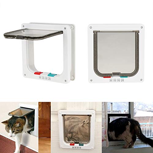 Smandy Puerta para Gato, Bloqueo de 4 vías Puerta abatible para Gatos Puerta abatible para Mascotas Puerta para Perros Entrada y Salida Segura para Mascotas para Perros pequeños y Perros Cachorros