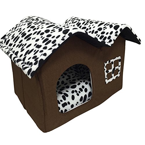 Sotoboo Cama de casa para Mascotas, Diseño de Lunares Marrones de Alta Calidad, para Interior y Interior, para Perro, Gatito o casa, Cama con Cojín Suave Extraíble para Perros Pequeños o medianos