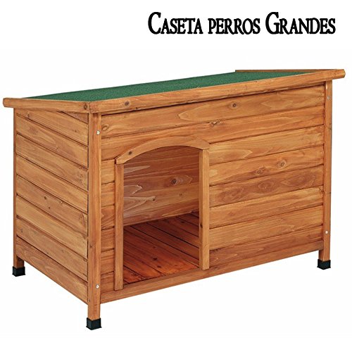 Suministros Infantes CASETA de Madera Techo Plano para Perros Grandes. Medidas ext. 116x82x76 cm, INT. 104x64x70 cm. Gran Durabilidad y Resistencia. Fabricada en España.