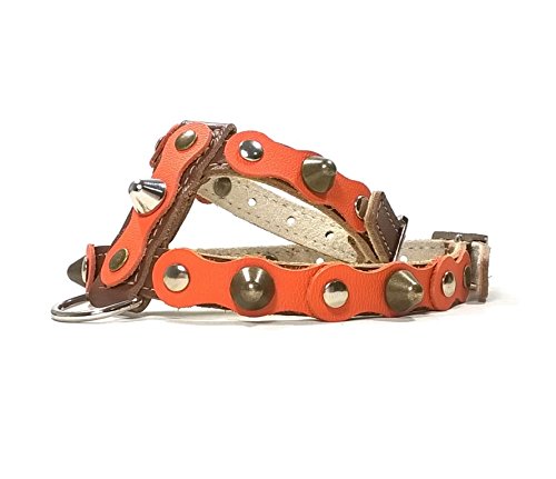 Superpipapo Original Arnés para Perro de Cuero Marrón y Naranja, Correa Opcional, Piel de Calidad, Hecho a Mano en España, Pequeño, Chihuahua y Cachorro, XS: Cuello 14-18 cm, Pecho 28-32 cm