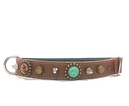 Superpipapo Original Collar para Perros, Todas Las Tallas, Correa Opcional, Diseño Bohemo Piedras Color Turquesa, Mediano, 45 cm S-Wide: Cuello 30-35 cm, Ancho 28mm