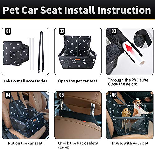 SWIHELP Bolsa de Transporte para Mascotas, Asiento del Coche de Seguridad para Mascotas Perro Gato Plegable Lavable Viaje Bolsas y Otra Mascota Pequeña con Cremallera Bolsillo[ Paw Pattern]