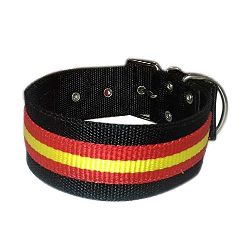 Tango and Tequila Collar para Perros Nylon Negro con Bandera España 5cm Ancho - Longitud - 65cm