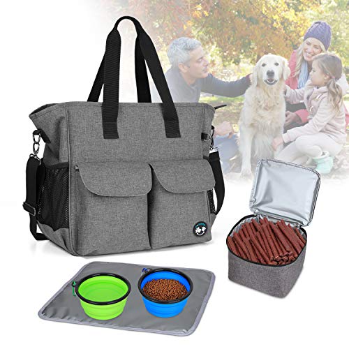 Teamoy Bolsa de Almacenamiento de Suministros para Mascotas, Organizador de Suministros de Perro Bolsa de Viaje para Comida para Perros, Juguetes y Otros Suministros para Perros, Gris