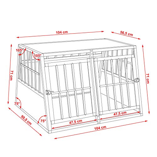 TecTake 800350 Transportín de Aluminio para Perros, Transporte de Viaje para Mascotas Trapezoidal - Disponible en Varios Modelos (Sin Pared Divisoria/104x90,5x69cm | No. 402226)