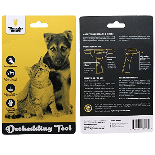 Thunderpaws Peine para Mascotas Profesional, Herramienta de Cuidado para Perros, D-Shedz para Razas de Perros, Gatos con Pelo Corto o Largo, pequeños, medianos y Grandes, de la Marca