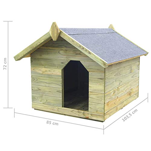 Tidyard Casas de Perros para Jardín,Caseta de Exterior para Perros,Apertura de Techo,Impermeable y Resistente Intemperie y Putrefacción,Madera Pino Impregnada 85x103,5x72cm