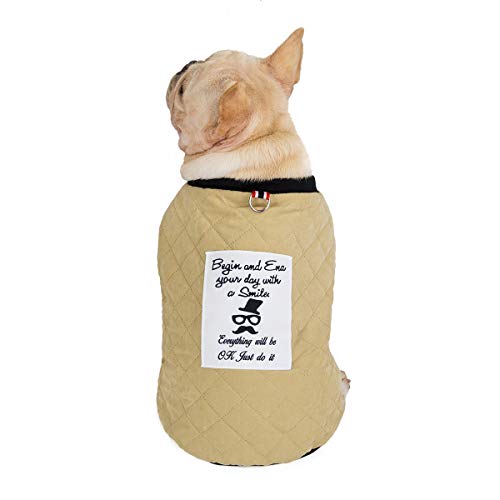 Tineer Pet Soft Fleece Coat Ropa de Bulldog francés Chaqueta de Gamuza de algodón a Cuadros de Gamuza - Traje de Traje cálido de otoño e Invierno - para Perros pequeños y medianos (S, Khaki)