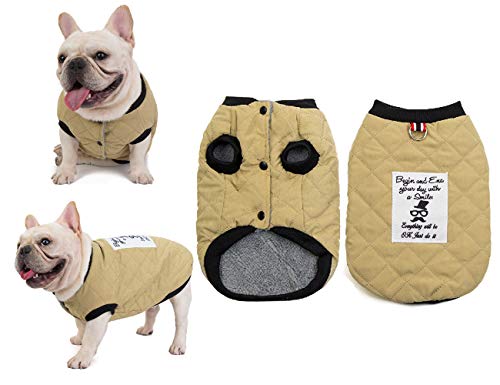 Tineer Pet Soft Fleece Coat Ropa de Bulldog francés Chaqueta de Gamuza de algodón a Cuadros de Gamuza - Traje de Traje cálido de otoño e Invierno - para Perros pequeños y medianos (S, Khaki)