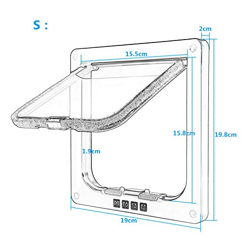 TKOOFN® 4-Modo Puerta Magnética Bloqueable de Aleta para Gato Gatito Perro Perrito Mascota Seguridad (S, Marrón)