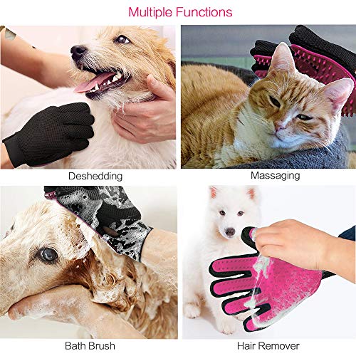 TONWON Mascota Guante de Aseo, Mascota Hair Remover Mitt, Excelente Kit de Aseo para Mascotas Depilación para Mascotas y Masajes Suaves - para Gatos y Perros (Paquete de 2,Rosa)