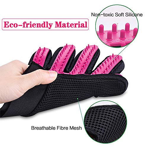 TONWON Mascota Guante de Aseo, Mascota Hair Remover Mitt, Excelente Kit de Aseo para Mascotas Depilación para Mascotas y Masajes Suaves - para Gatos y Perros (Paquete de 2,Rosa)