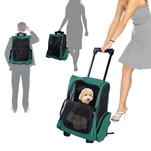 Transportin Carrito Perro 2 en 1 Mochila Carrito 35x27x49 cm Mascotas Perro Gato Verde