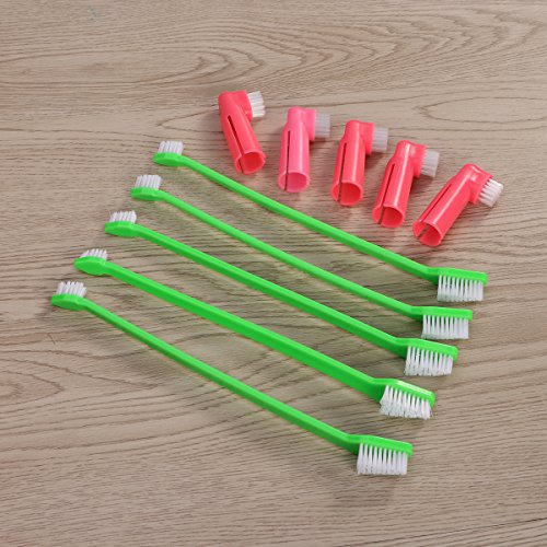 ueetek Juego de 8 gato perro cepillo de dientes Higiene Dental con cabezal doble y perro dedo cepillos para fácil perro Dental Care Durable suave y seguro para todas las razas (color al azar)