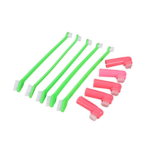 ueetek Juego de 8 gato perro cepillo de dientes Higiene Dental con cabezal doble y perro dedo cepillos para fácil perro Dental Care Durable suave y seguro para todas las razas (color al azar)