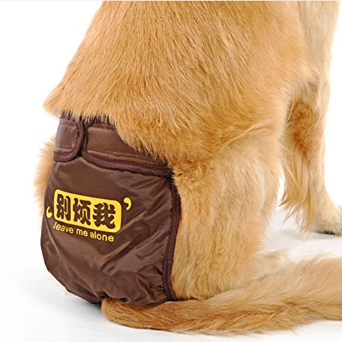 UEETEK Pañales de perro reutilizables Pantalones sanitarios Ropa interior de higiene con las bandas del vientre Ropa interior de perro Underpant para el perro perrito grande medio grande,L(marrón)