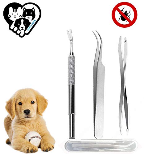 Unique'store Pinzas para garrapatas,Acero Inoxidable Pet Perros Gatos garrapatas Remover Kit,3 Premium tickremover + Caja de Almacenamiento