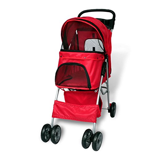 vidaXL Nuevo Cochecito Plegable de Mascota Perro/Gato Color Rojo Trolley Transportador Carrito