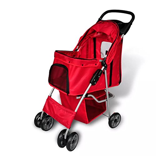 vidaXL Nuevo Cochecito Plegable de Mascota Perro/Gato Color Rojo Trolley Transportador Carrito