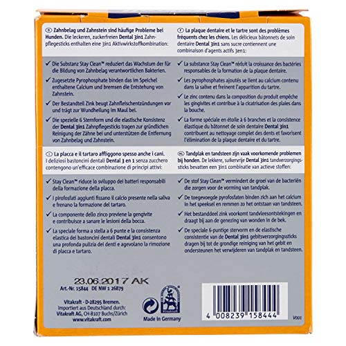 VITAKRAFT Vita Fuerza Cuidado Dental Snack para Perros Multi Pack Dental 3 en 1 Sticks