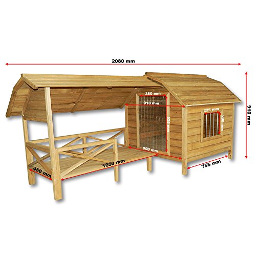 WilTec XXL Caseta Perros Perrera Madera balcón terraza Puerta laminada Mascotas jardín Extra Grande