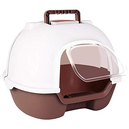 WLLRTRT Inodoro para Gatos- Caja De Arena Completamente Cerrada Inodoro para Gatos Antisalpicaduras Jaula De Arena para Gatos Tirador hacia Atrás, Marrón (Puerta Doble)