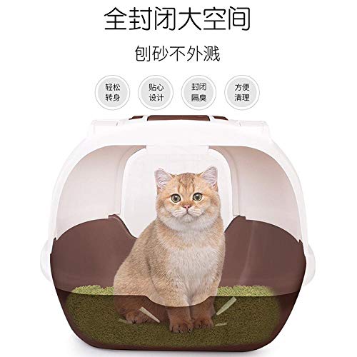 WLLRTRT Inodoro para Gatos- Caja De Arena Completamente Cerrada Inodoro para Gatos Antisalpicaduras Jaula De Arena para Gatos Tirador hacia Atrás, Marrón (Puerta Doble)