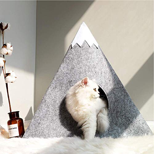 XHPWW Cat Dog Bed Cave, Triangle Felt Cat Cave Tent, Warm Interior Pet Pet Dog Cat Cat Nest House con Alfombra extraíble y Lavable para Gatos pequeños Perros 47Cmx47Cmx57Cm