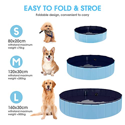 YAOBLUESEA Piscina para Perros, 160x30 CM Piscina para Perros Bañera Plegable para Mascotas - Gran/Azul