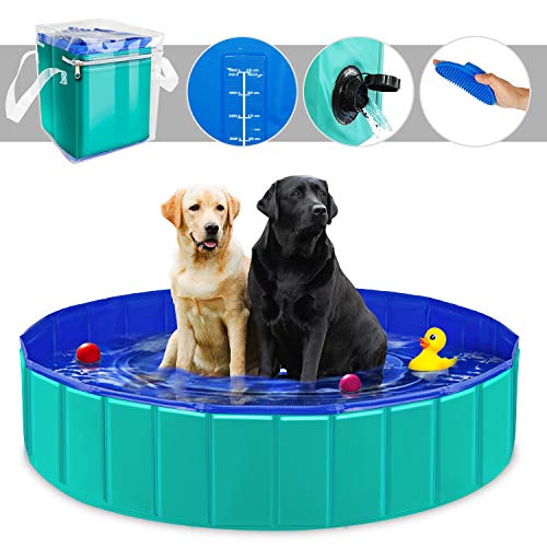 YAOBLUESEA Piscina para Perros, 160x30 CM Piscina para Perros Piscina de baño Plegable para Mascotas, Grande/Verde