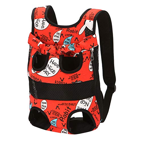 YAOTT Mochila para Perros Gatos y Cachorros, Cabeza y Piernas Fuera Portátil Adjustable Viaje Bolsa Frontal Pack de Transporte Rojo