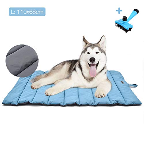 YGJT Cama para Perros Grande/Mediana Estera Portátil para Perros Impermeable Manta de Picnic Familiar Multifuncional 110x68cm Cojín para Uso Interior y Exterior con Cepillo para Perros/Gatos(Azul)