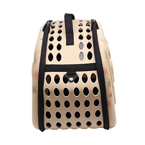 Yimidear Al Aire Libre Respirable Plegable Bolsa para Mascotas para Perro Gato Cómodo Viaje Talla Mediana Portador de Mascotas (Beige)