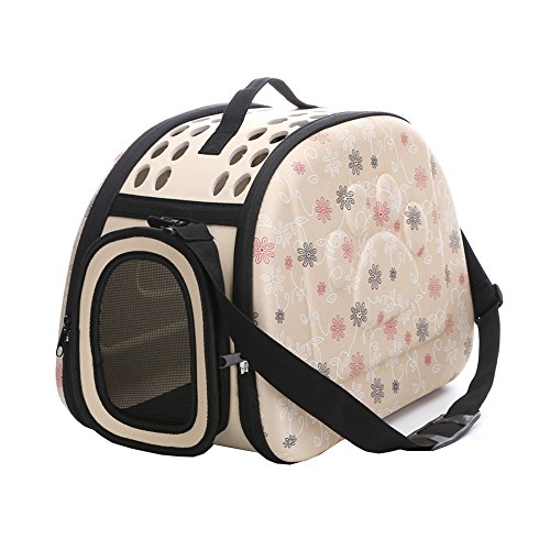 Yimidear Al Aire Libre Respirable Plegable Bolsa para Mascotas para Perro Gato Cómodo Viaje Talla Mediana Portador de Mascotas (Beige)