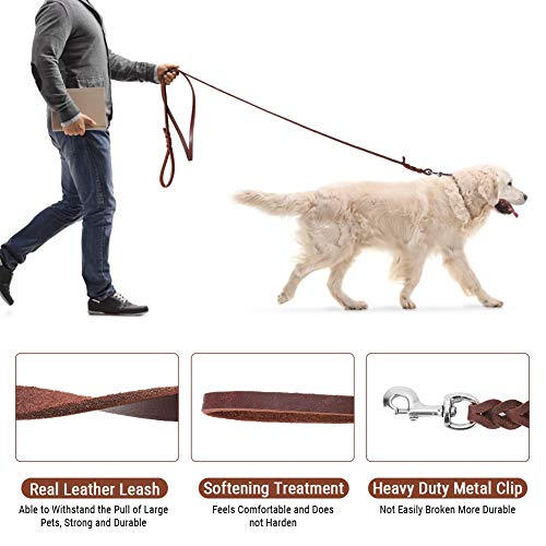 YOUTHINK Correa de Cuero para Perros, 210 cm Cable de Entrenamiento para Caminar Deslizante con Cierre de Metal Correa de Cuerda Resistente con asa cómoda Trenzada