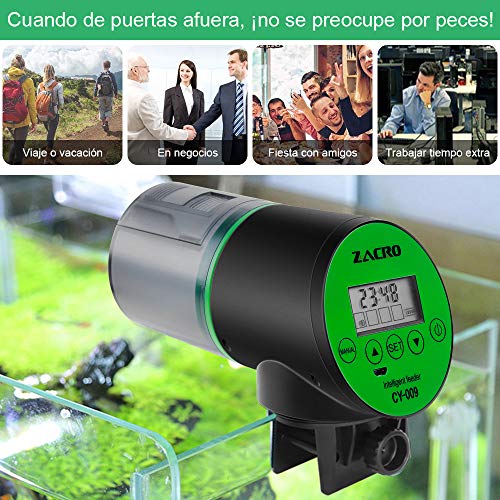 Zacro Comedero de Peces Automáticos,Digital Alimentador de Peces con Cargador USB,Pantalla LCD,se Sirve para ≤24mm Acuario,Pecera,Dispensador de Comida para Peces