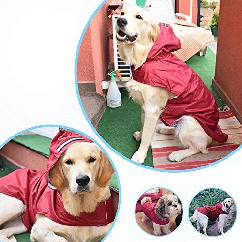 Zellar Impermeable para Perros con Capucha y Collar Agujero y Tiras reflectoras seguras, Ultra-Light Transpirable Impermeable 100% Chaqueta para Lluvia medianos Perro de Raza Grande