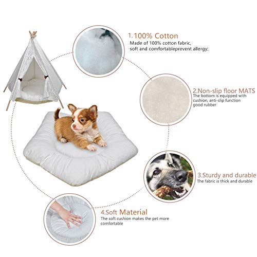 Zhuotop - Tienda de campaña para mascotas con encaje. Cama para perros y gatos, tipi, extraíble, lavable, casa de juegos con cojín