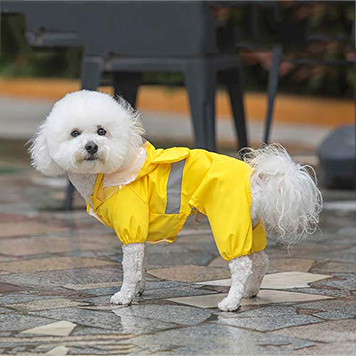 Zhyaj Chubasquero Perro con Capucha Y Hebilla De Cuerda De Tracción Y Tiras Reflectoras Seguras, Ultra-Light Transpirable 100% Impermeable Chaqueta para Lluvia,Amarillo,M