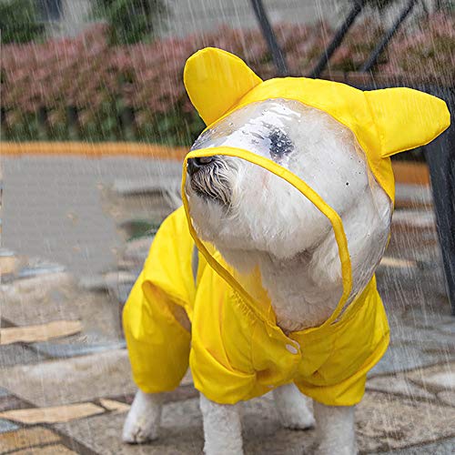 Zhyaj Chubasquero Perro con Capucha Y Hebilla De Cuerda De Tracción Y Tiras Reflectoras Seguras, Ultra-Light Transpirable 100% Impermeable Chaqueta para Lluvia,Amarillo,M