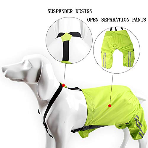 Zhyaj Impermeable para Perros con Capucha Y Tiras Reflectoras Seguras,Impermeable Desmontable, Ultra-Light Transpirable 100% Impermeable Chaqueta para Lluvia,Verde,L