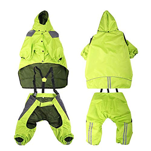 Zhyaj Impermeable para Perros con Capucha Y Tiras Reflectoras Seguras,Impermeable Desmontable, Ultra-Light Transpirable 100% Impermeable Chaqueta para Lluvia,Verde,L