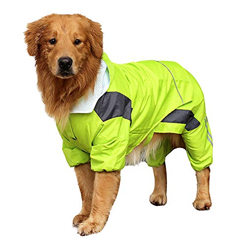 Zhyaj Impermeable para Perros con Capucha Y Tiras Reflectoras Seguras,Impermeable Desmontable, Ultra-Light Transpirable 100% Impermeable Chaqueta para Lluvia,Verde,L