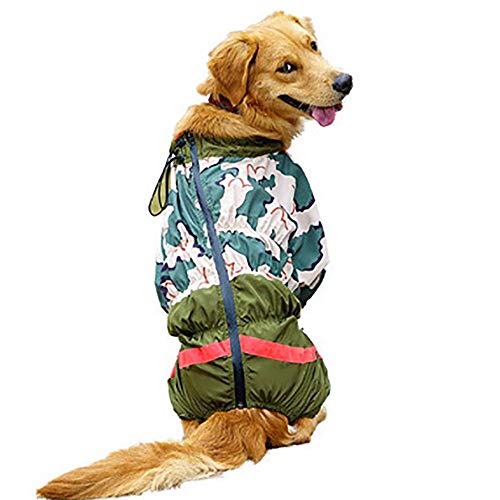 Zhyaj Impermeable para Perros,Impermeable Ajustable con Tira Reflectante De Seguridad Y Correa De Resorte, Ultra-Light Transpirable 100% Impermeable Chaqueta para Lluvia,28