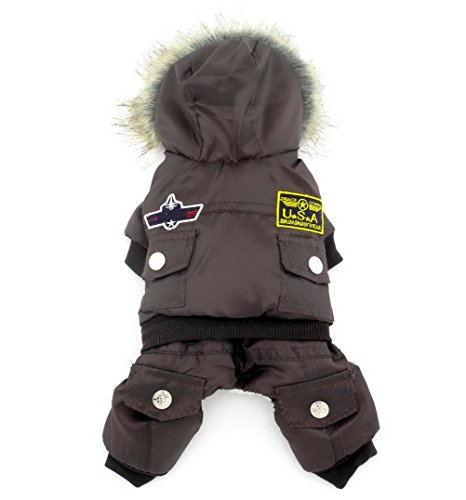 Zunea Airman pequeño Perro Mono de Invierno con Capucha de Lana Impermeable Chaqueta de Abrigo de Perrito Caliente Traje de esquí Ropa de Chihuahua Trajes de Ropa marrón Medio