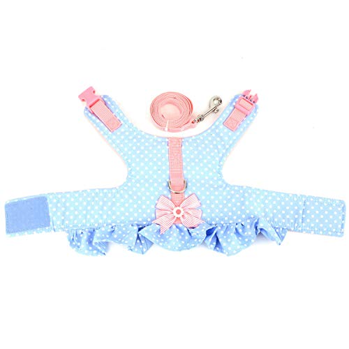 Zunea Arnés y Correa para Perro Pequeño Niña Antitirones Cachorro Chihuahua Vestido Antifugas Arnes Pecho Suave Cómodo Chaleco Floral Acolchado con Bowknot para Hembra Gato Caminar Azul S